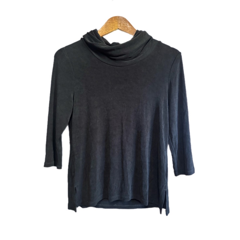 Chico's Travelers Cowl Neck Top Womens 4 xSmall Black Excellent 3/4 Sleeve Solid